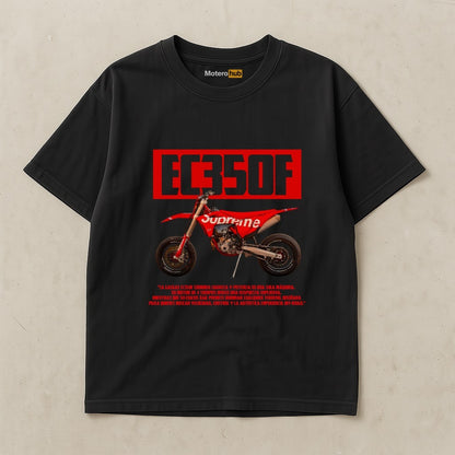 Camiseta negra Gas Gas EC 350F estilo racing con diseño Supreme y moto supermotard roja