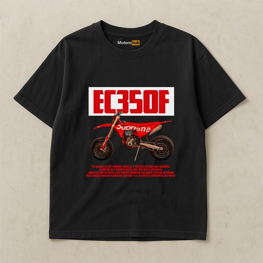 Camiseta negra Gas Gas EC 350F con diseño Supreme y moto supermotard roja