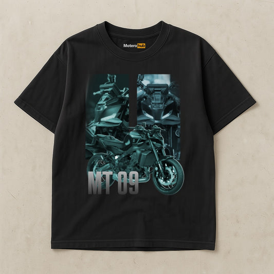 Camiseta negra con diseño gráfico de moto MT 09